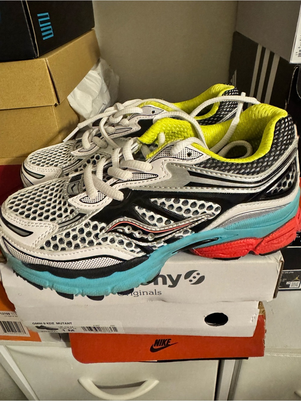 Saucony Kids White Black Neon Yellow Multi-Color Sneakers